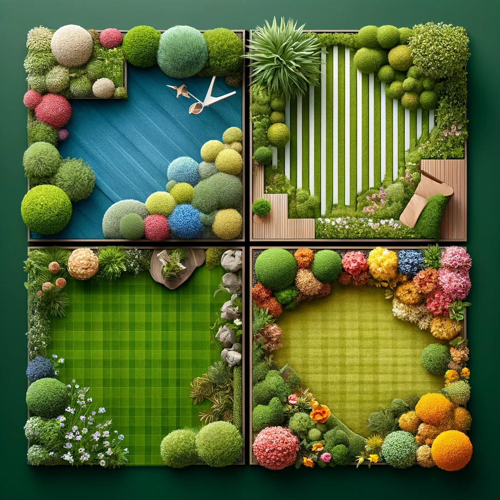 نجيل صناعي للحدائق في مصر – أربعة أشكال توضح اختلاف اللون والكثافة